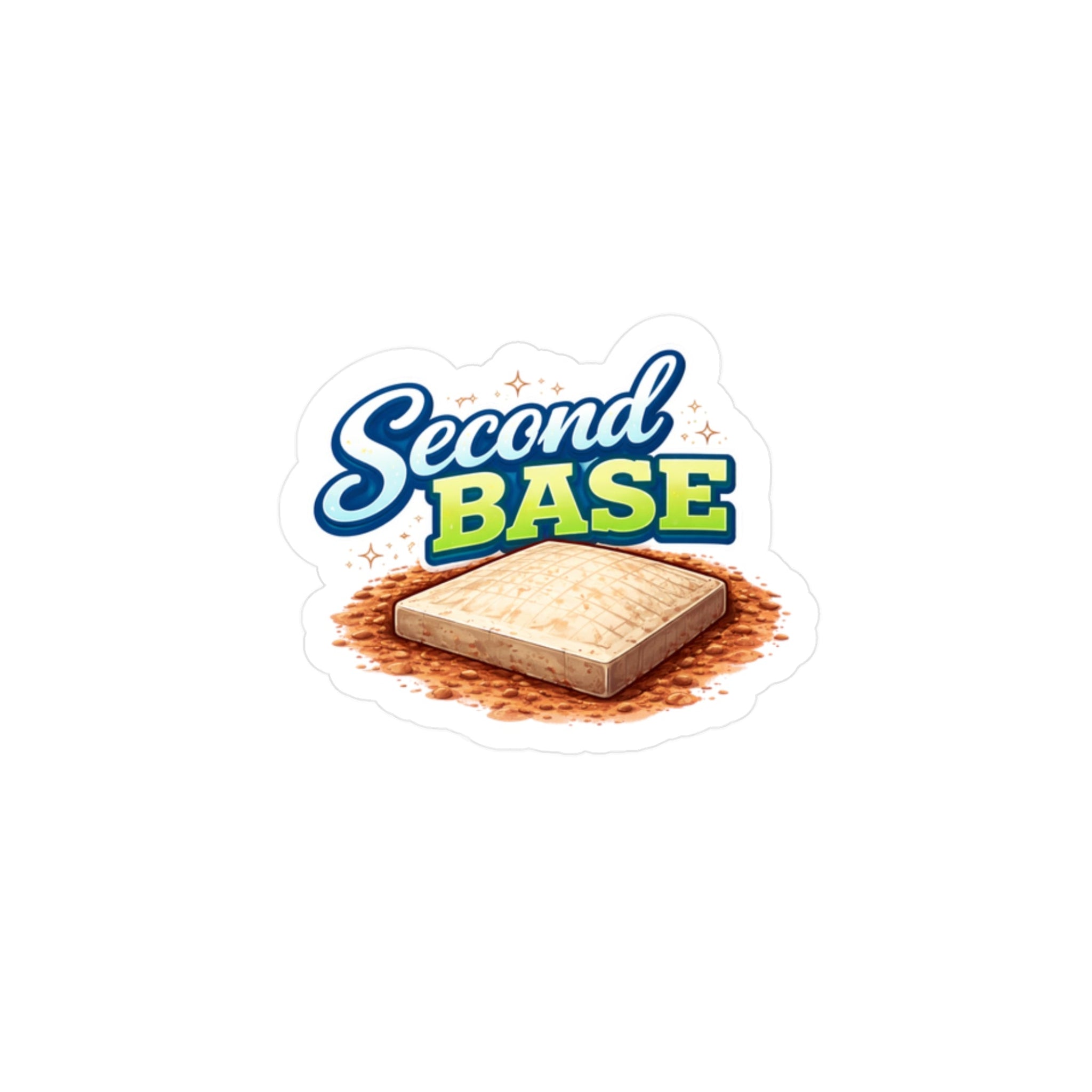 Sticker of a baseball base with 'Second Base' text on a white background