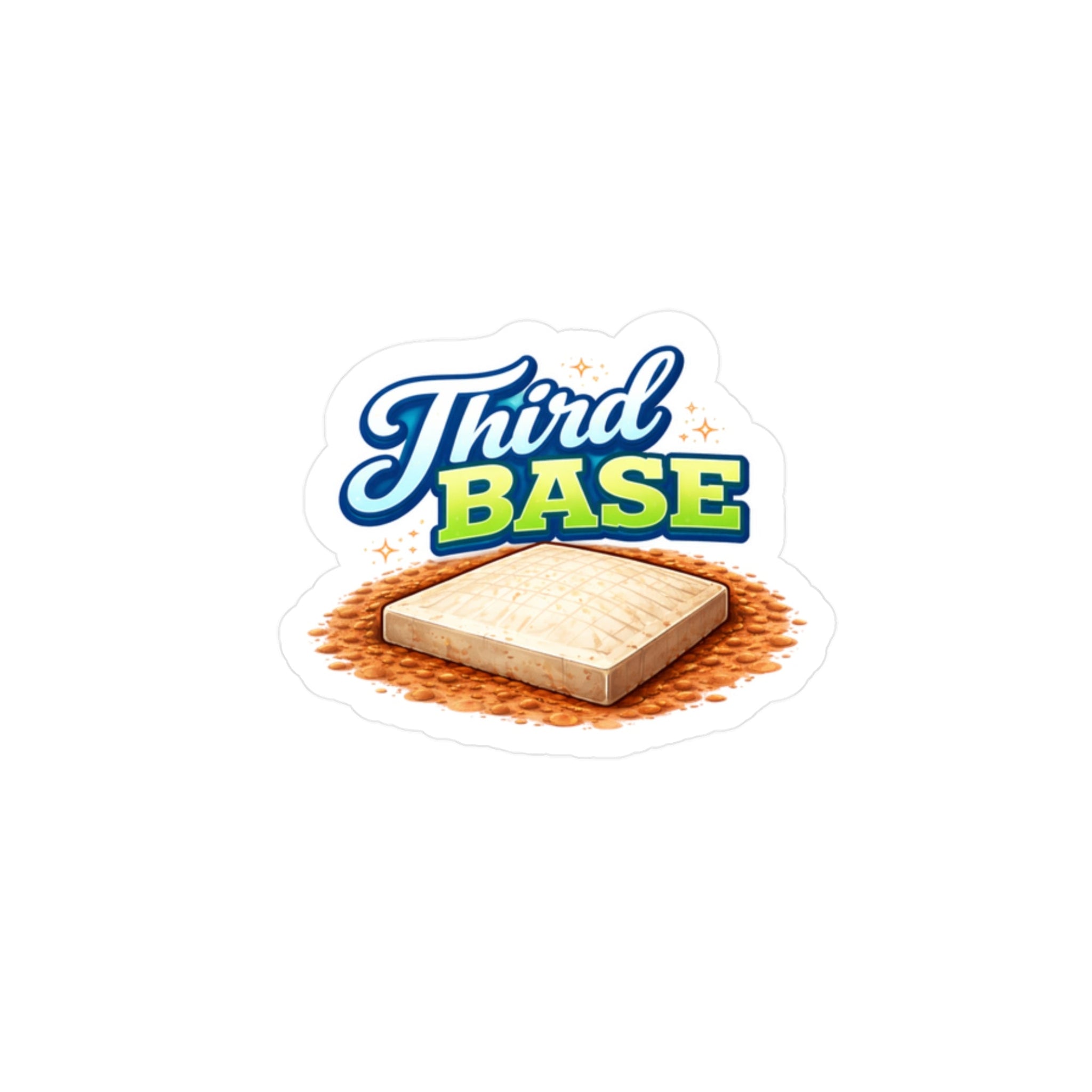 Sticker of a baseball third base with 'Third Base' text on a white background