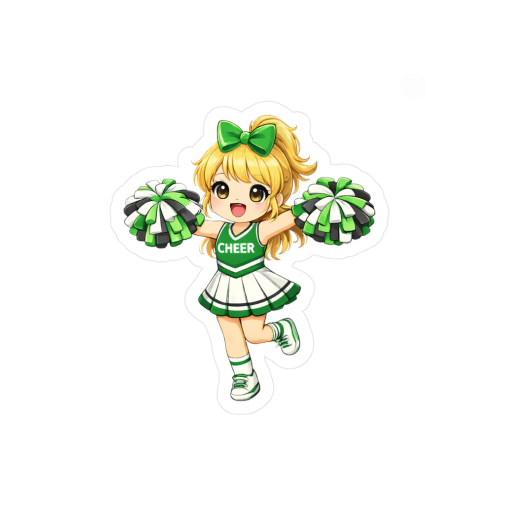 blonde cheerleader in green uniform