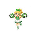 blonde cheerleader in green uniform