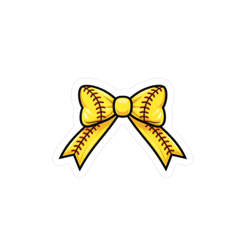 Yellow bow with a softball design on a white background