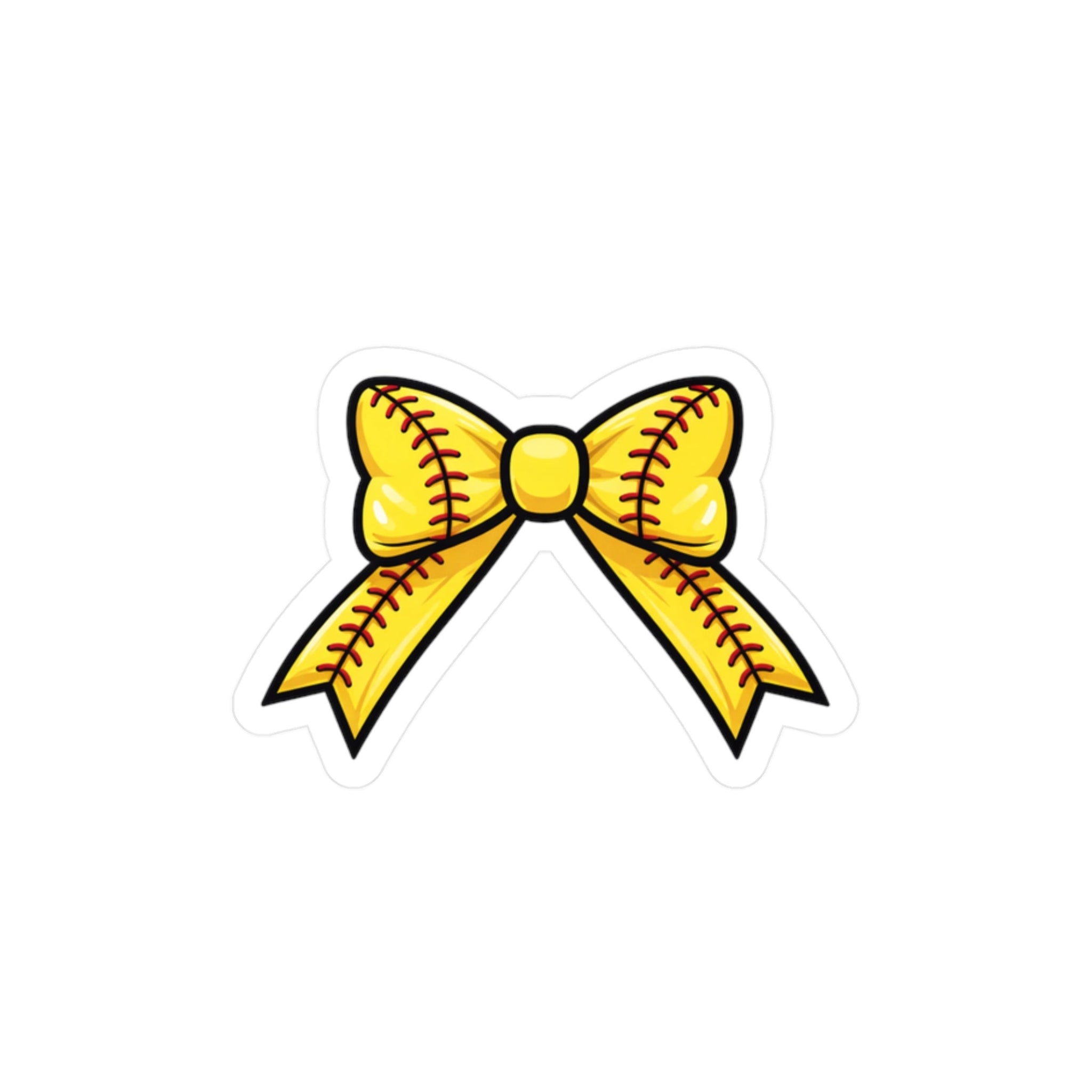 Yellow bow with a softball design on a white background