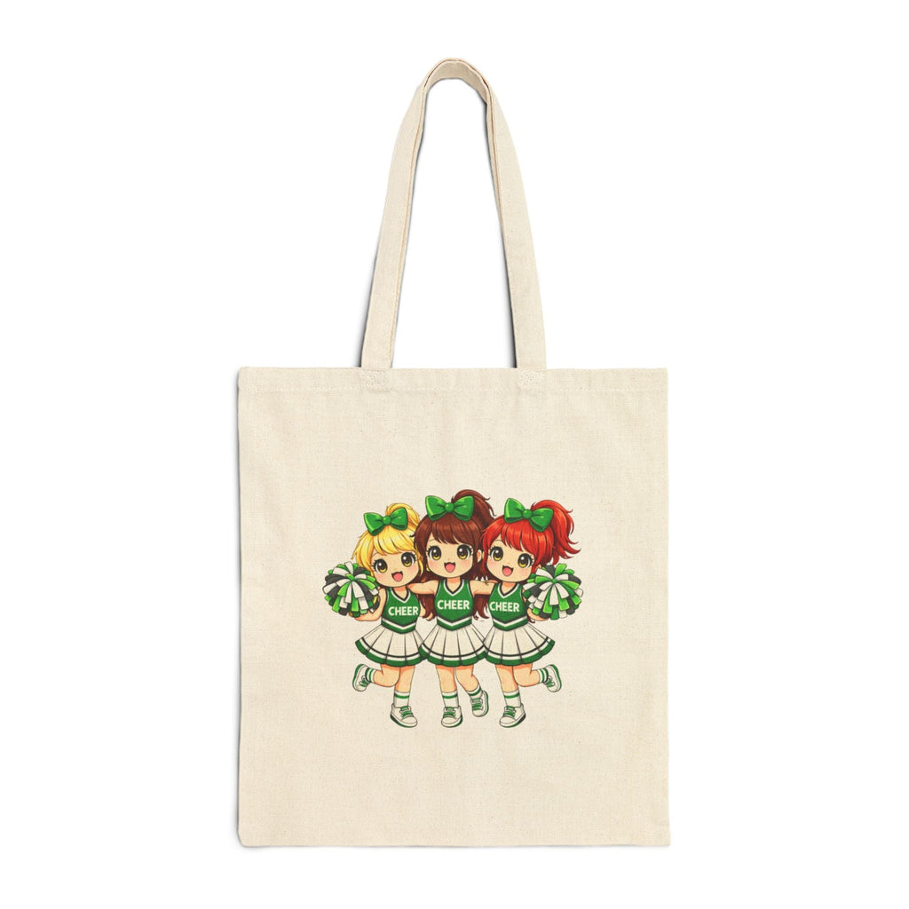 Tote bag with cartoon cheerleaders design on a white background