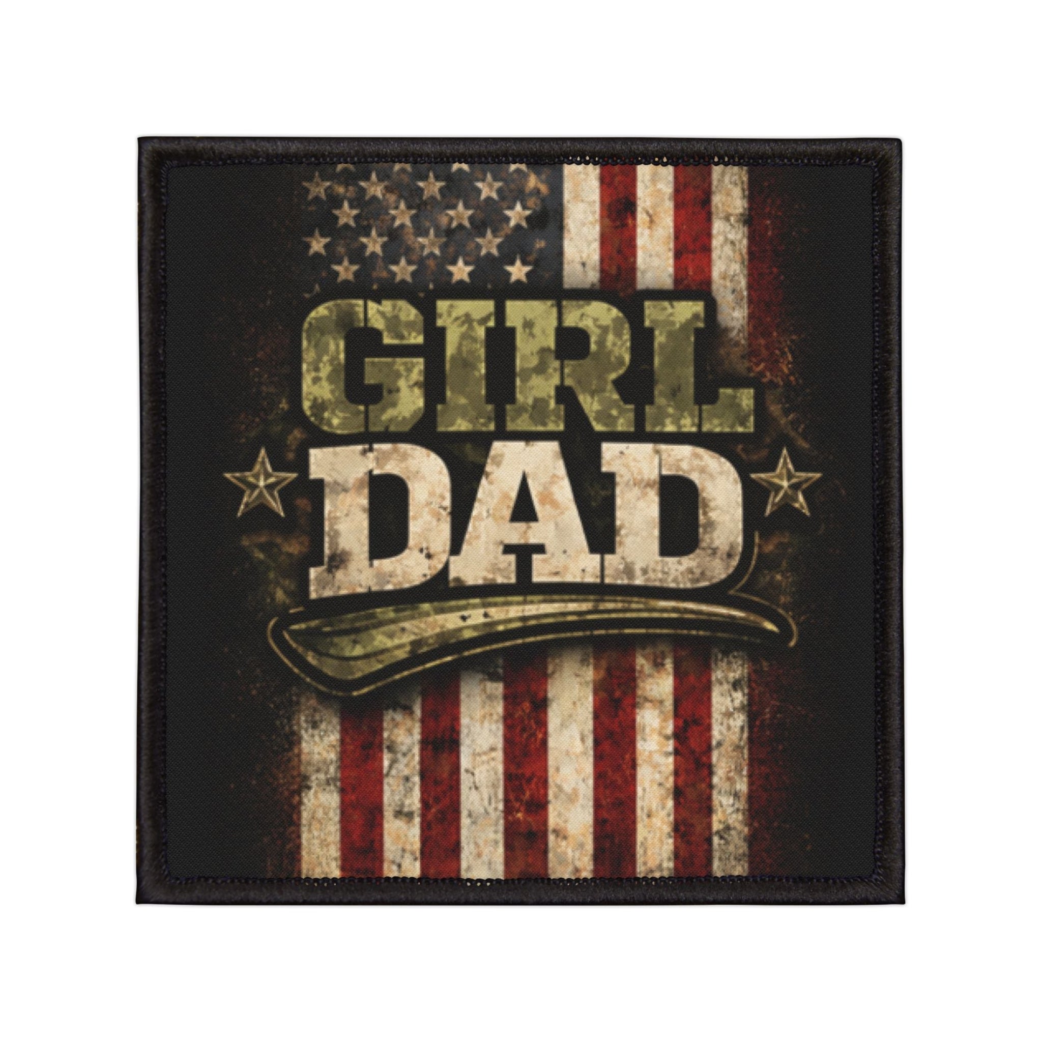 Patch with 'Girl Dad' text and American flag design on a white background