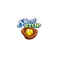 Sticker with 'Short Stop' text, baseball glove, and yellow ball on a white background