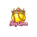 Yellow softball with a crown and 'Slay Queen' text on a white background