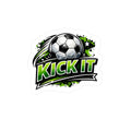 Soccer ball with 'KICK IT' text on a white background