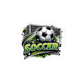 Soccer-themed sticker with a soccer ball and goal on a white background