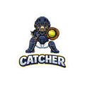 Cartoon illustration of a catcher with a baseball and mitt on a white background