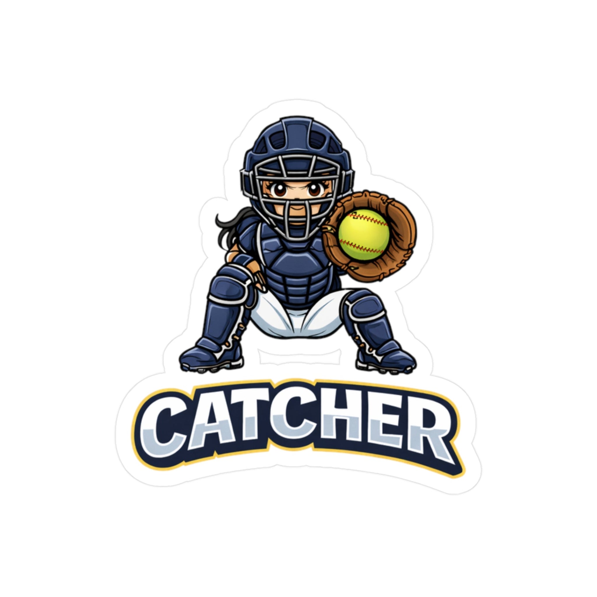 Cartoon illustration of a catcher with a baseball and mitt on a white background