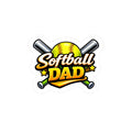 Sticker with 'Softball Dad' text and softball graphics on a white background