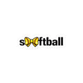 Logo with a yellow bow and the word 'softball' on a white background