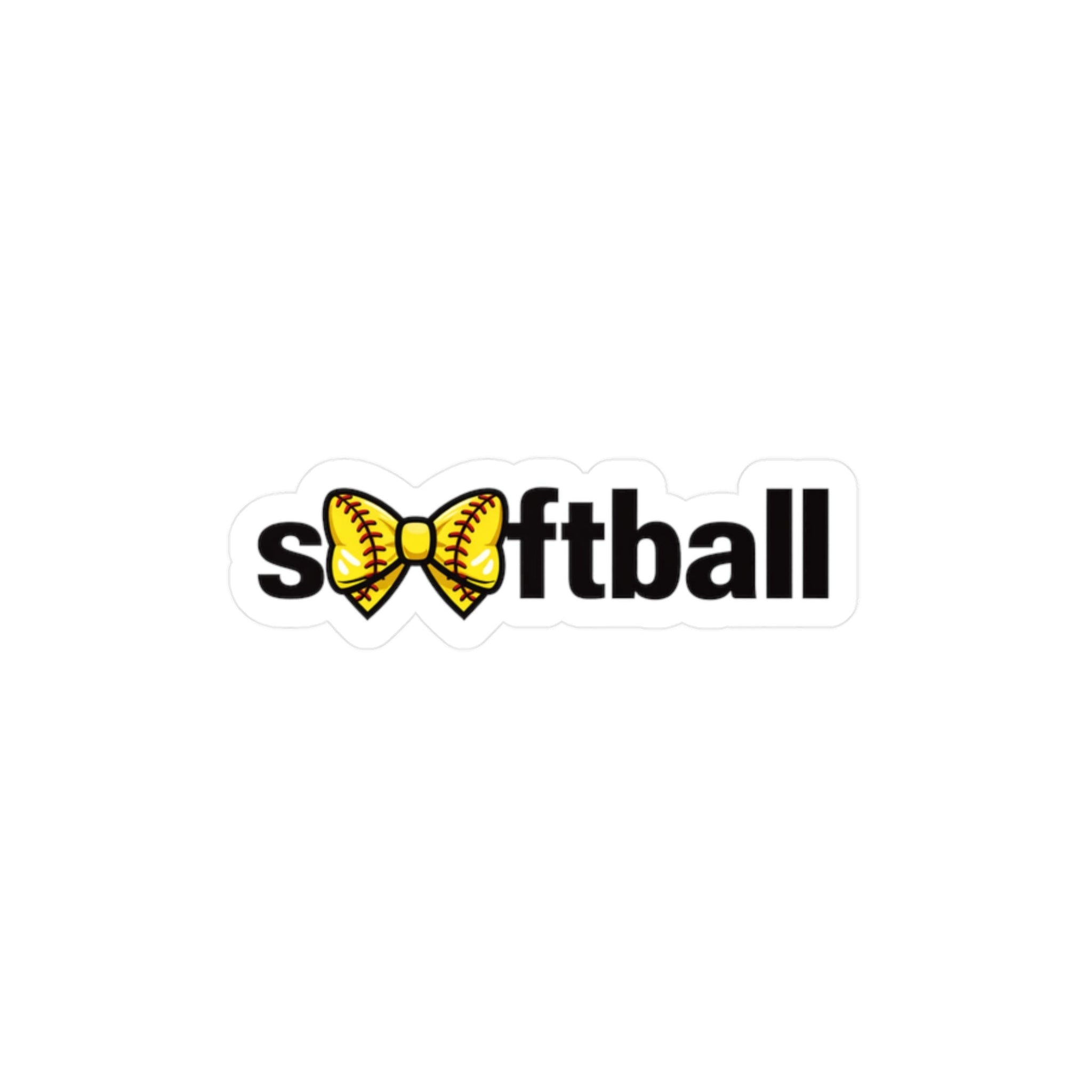 Logo with a yellow bow and the word 'softball' on a white background