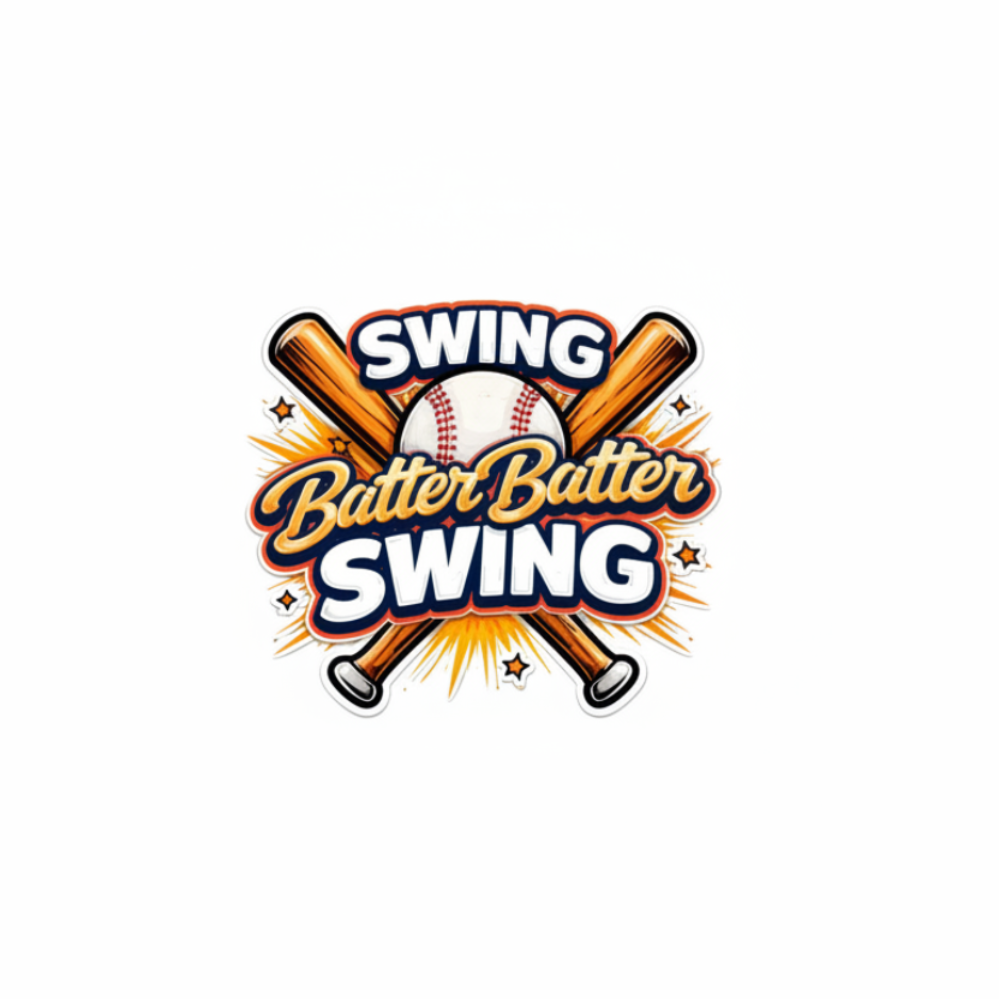 Baseball-themed graphic with crossed bats and a baseball, featuring the text 'Swing Butter Butter Swing' on a white background.