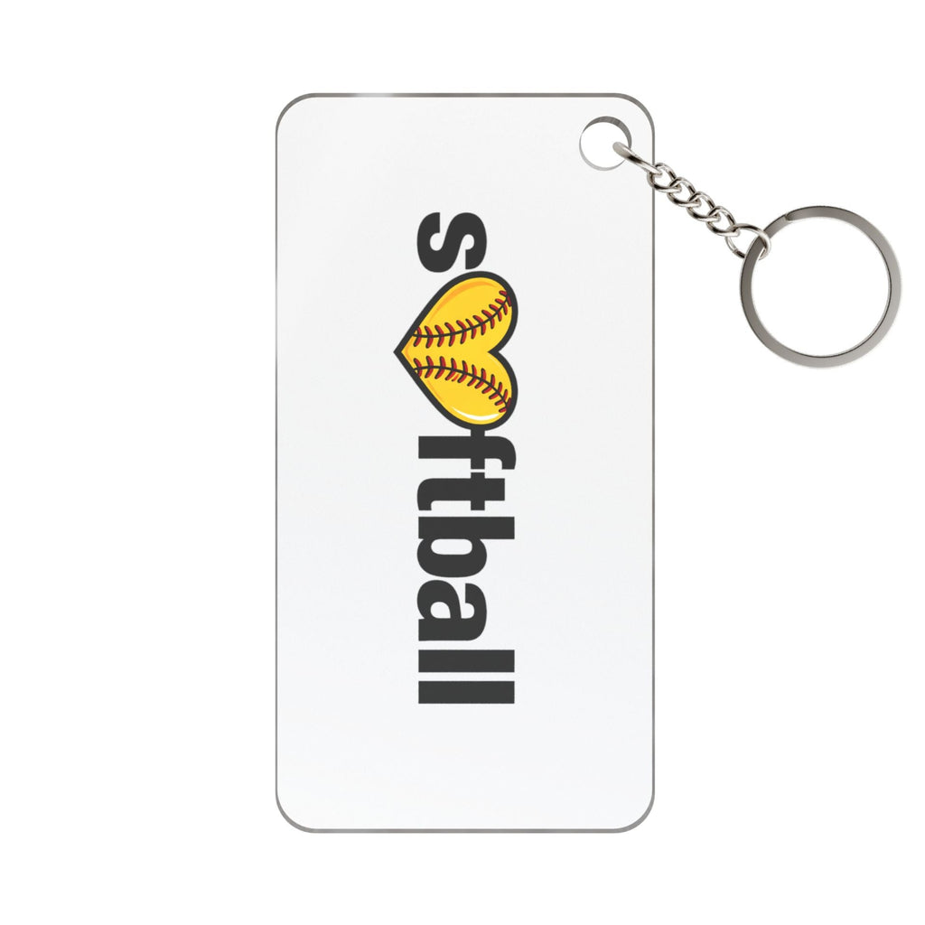 Keychain with 'Softball' text and softball design on a white background